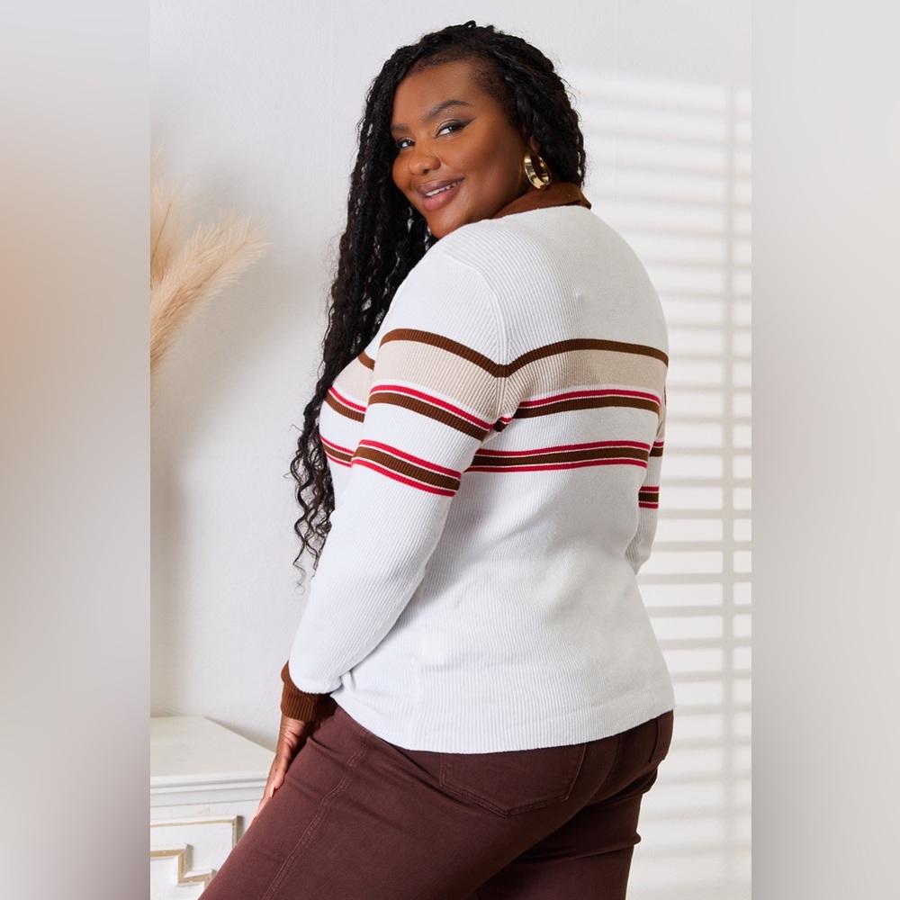 NEW**-Basic Bae Striped Collared Neck Rib-Knit Top OFFERS WELCOME - Picture 2 of 7